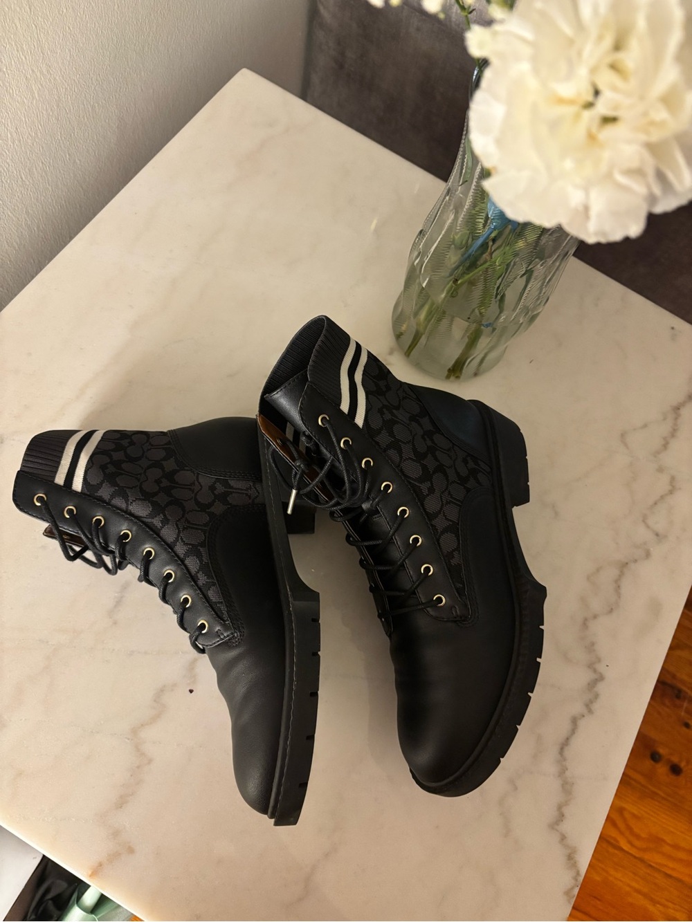 Coach Black and Tan Leather-Trimmed Knit Sneaker - Picture 6 of 6